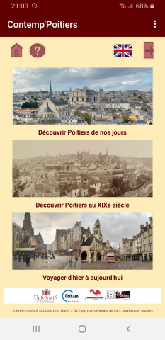 Capture d’écran de la page d’accueil de l’application Contemp’Poitiers