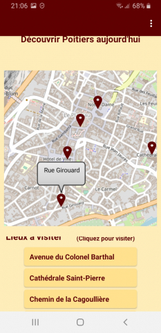 Capture d’écran de la carte virtuelle intégrée de l’application Contemp’Poitiers
