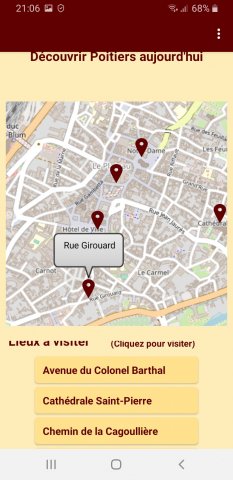 Capture d’écran de la carte virtuelle intégrée de l’application Contemp’Poitiers