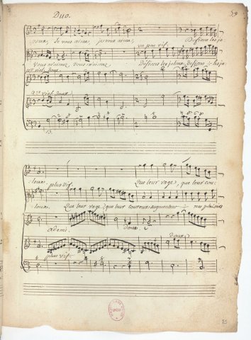 Exemple de mise au propre d’une nouvelle séquence musicale, copiée par Durand en amont des représentations parisiennes, à partir du manuscrit autographe