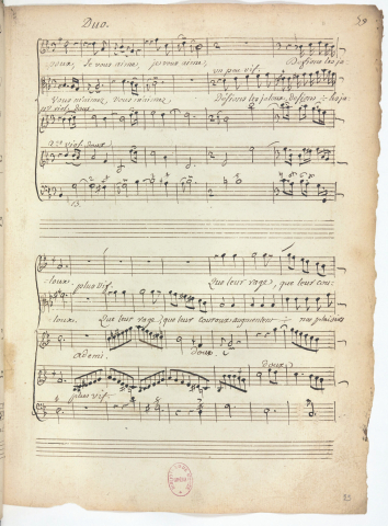 Exemple de mise au propre d’une nouvelle séquence musicale, copiée par Durand en amont des représentations parisiennes, à partir du manuscrit autographe