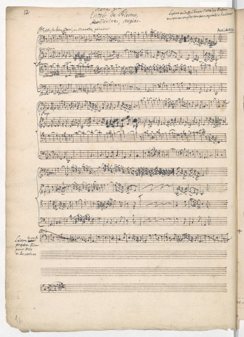 Entrée des Paladins et leurs Dames déguisés en Pèlerins et Pèlerines suivi de portées vierges pour l’insertion d’un air d’Atis (F Pn Rés. Vm2. 120, p. 12[16])