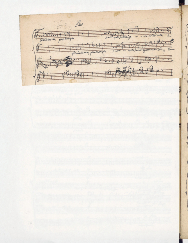 Verso de collette contenant un extrait de l’ancien duo d’Atis et Argie, « Plus d’alarmes, plus de soupirs », acte III, sc. dernière (F Pn Rés. Vm2. 120, collette 89, p. 25[111])